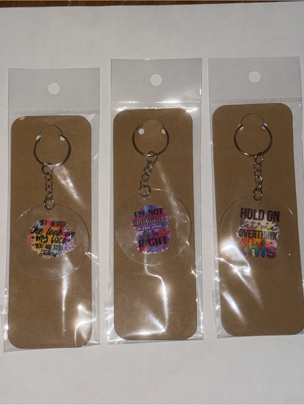 Acrylic Round Keychain with Colorful Quote Design - Multicolor - Picture 3 of 6